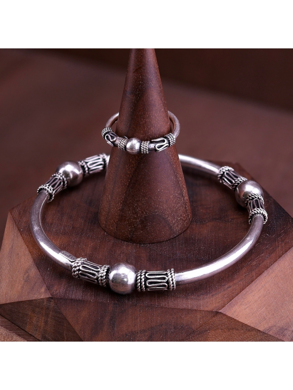 Set Vintage 925 Bali Silver Bangle 8.5" & Ring Sz 7 19g Suarti BA SU Sterling